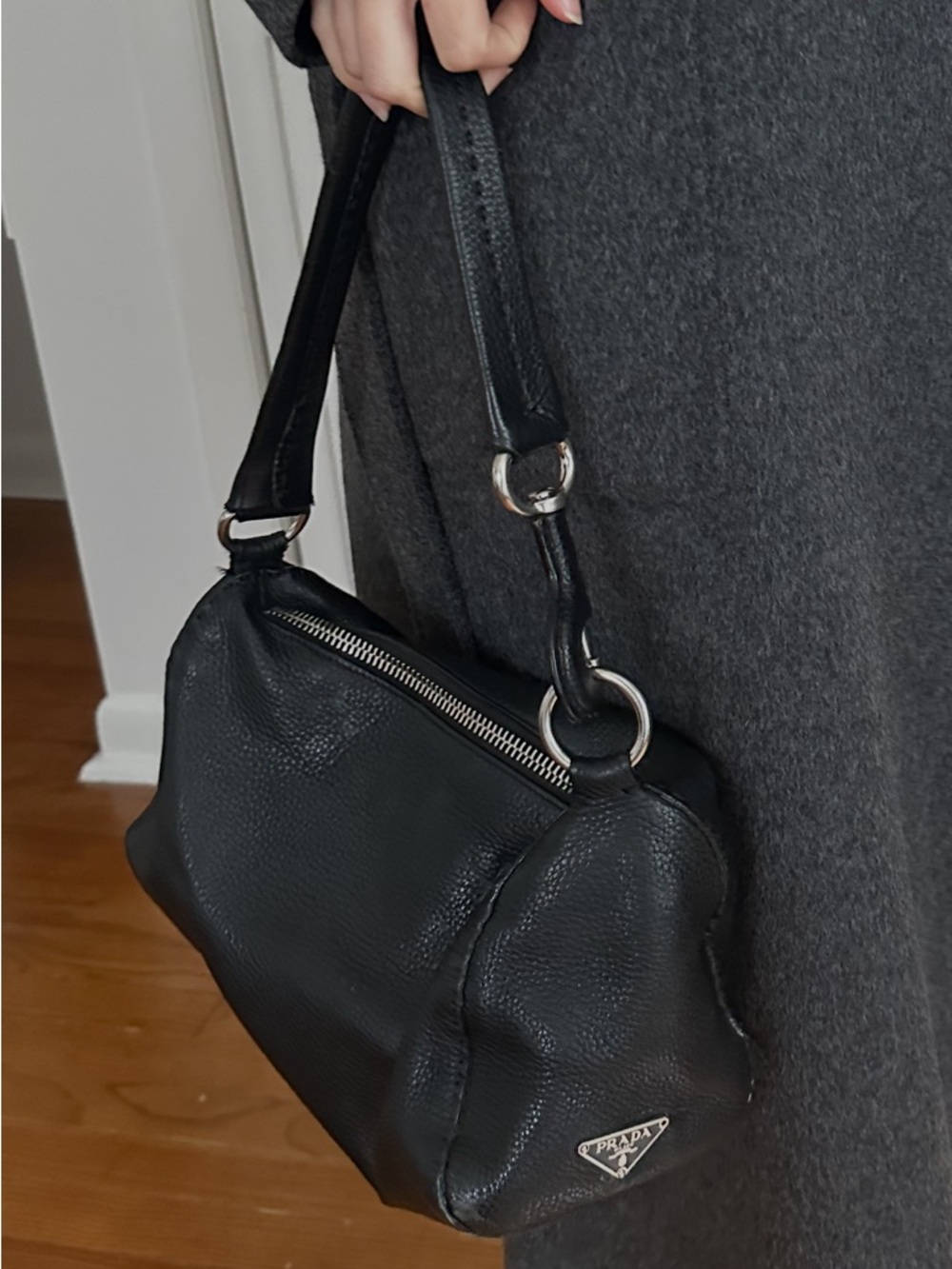 PRADA Small Authentic Black Leather Shoulder Bag